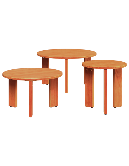 Tavolino da salotto 3 pcs Marrone cerato Legno di pino massello