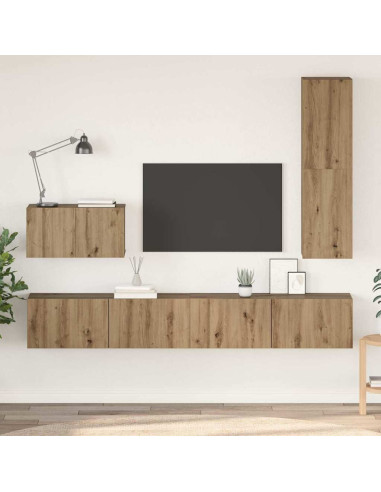 Mobile TV da Parete 4 pcs Rovere artigianale Legno multistrato