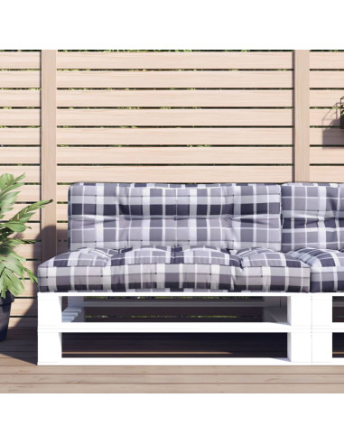 Cuscino per Pallet a Quadri Grigi 120x40x12 cm in Tessuto