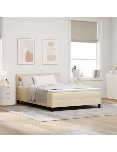 Letto a molle con materasso Crema 140 x 190 cm Tessuto