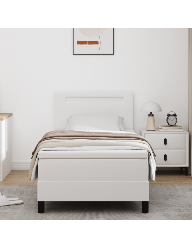 Letto a molle con materasso Bianco 100 x 200 cm Pelle sintetica