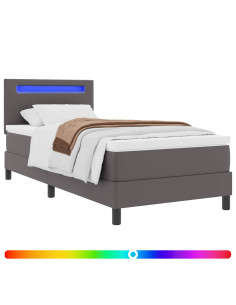 Letto a molle con materasso Grigio 100 x 200 cm Pelle sintetica 2