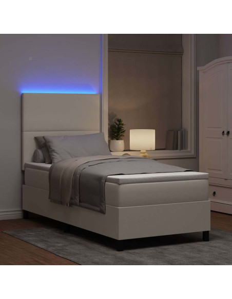 Letto a Sorgente LED con testiera Crema e Bianco 80 x 200 cm
