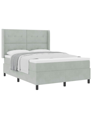 Letto a molle con testiera Grigio chiaro 160 x 200 cm Velluto