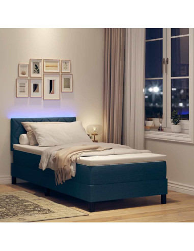 Letto a molle con materasso con led Blu 90 x 200 cm Tessuto