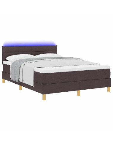 Letto a Sorgente LED Marrone Scuro 140 x 200 cm Tessuto