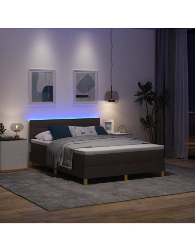 Letto a Sorgente LED con led Marrone Scuro 140 x 200 cm Tessuto