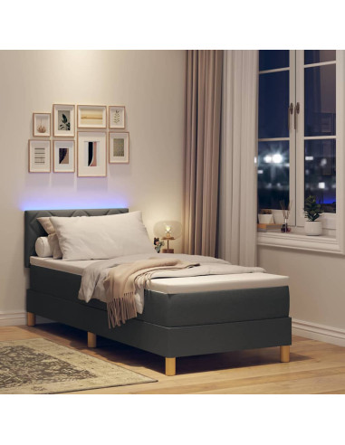 Letto a Sorgente LED con led Grigio scuro 80 x 200 cm Tessuto