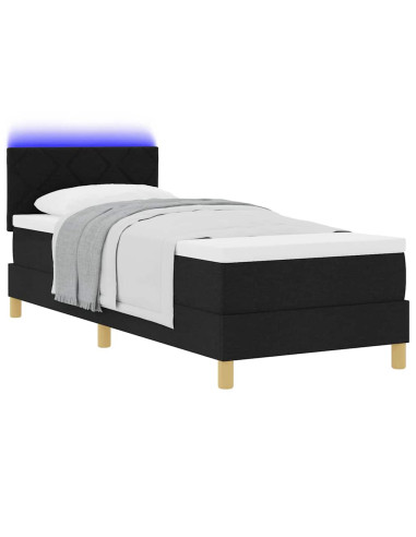 Letto a Sorgente LED con materasso Nero 80 x 200 cm Tessuto
