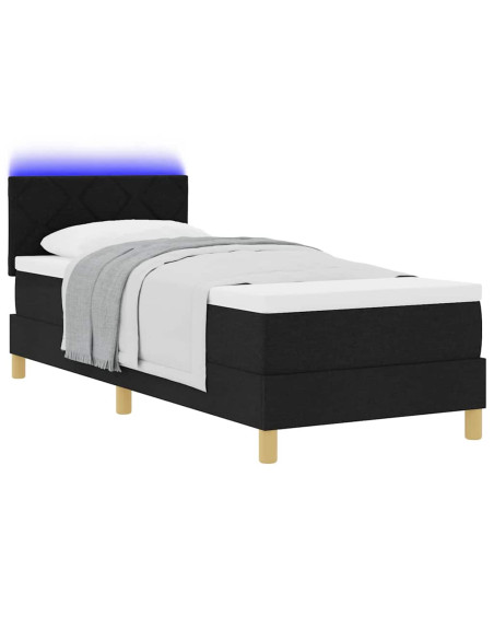 Letto a Sorgente LED con materasso Nero 80 x 200 cm Tessuto