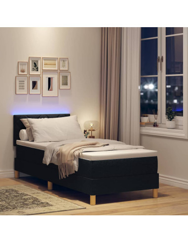 Letto a Sorgente LED con materasso Nero 80 x 200 cm Tessuto