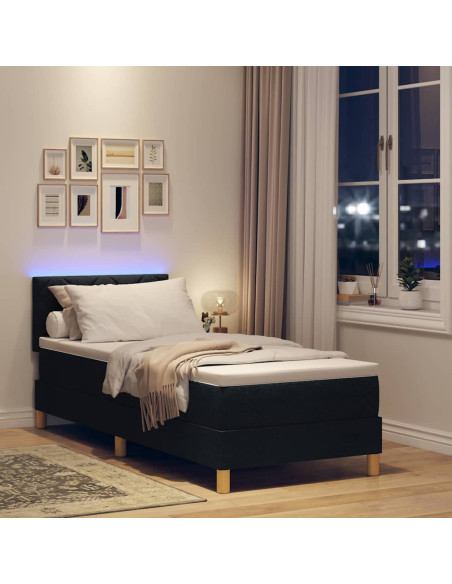 Letto a Sorgente LED con materasso Nero 80 x 200 cm Tessuto
