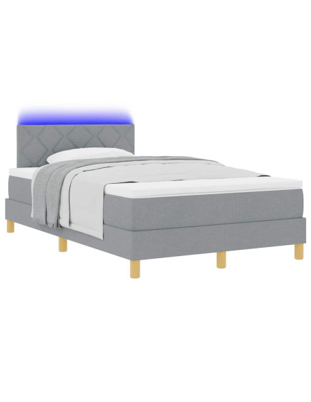 Letto a Sorgente LED Grigio chiaro 120 x 200 cm Tessuto