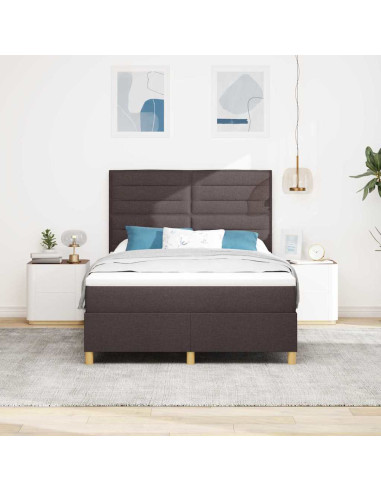 Letto a Sorgente LED Marrone Scuro 140 x 190 cm Tessuto