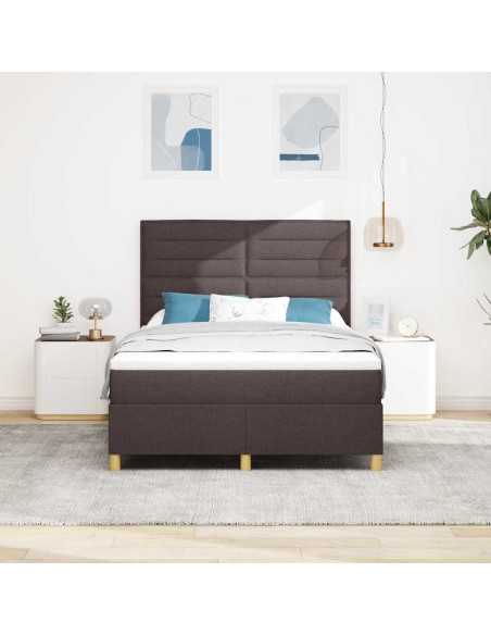 Letto a Sorgente LED Marrone Scuro 140 x 190 cm Tessuto