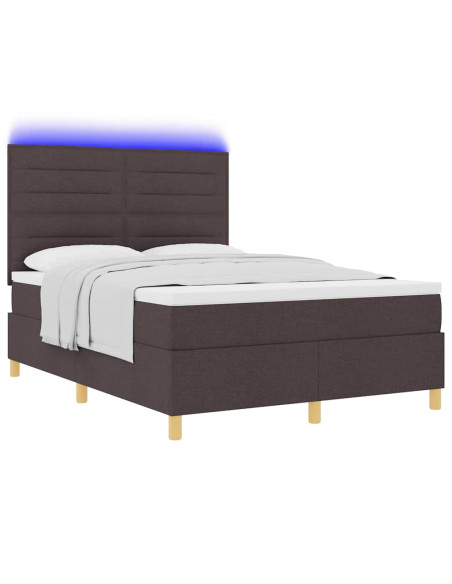 Letto a Sorgente LED Marrone Scuro 140 x 200 cm Tessuto