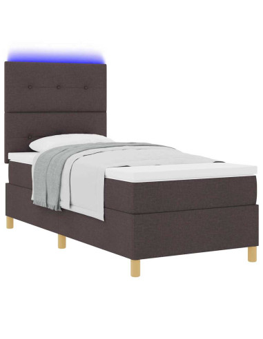 Letto a Sorgente LED Marrone Scuro 90 x 200 cm Tessuto