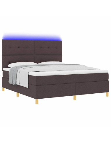 Letto a Sorgente LED Marrone Scuro 180 x 200 cm Tessuto