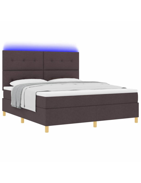 Letto a Sorgente LED Marrone Scuro 180 x 200 cm Tessuto