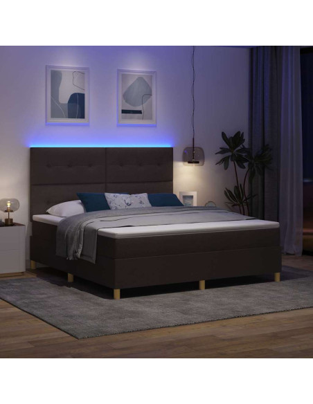 Letto a Sorgente LED Marrone Scuro 180 x 200 cm Tessuto
