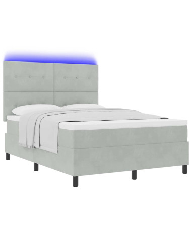 Letto a Sorgente LED Grigio chiaro 160 x 200 cm Tessuto