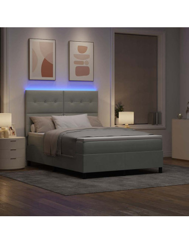 Letto a Sorgente LED Grigio chiaro 160 x 200 cm Tessuto