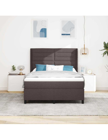 Letto a Sorgente LED Marrone Scuro 140 x 190 cm Tessuto