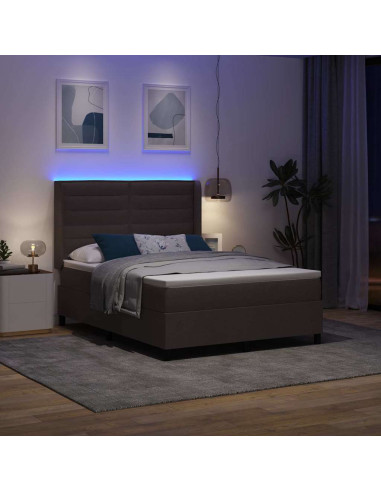 Letto a Sorgente LED Marrone Scuro 140 x 190 cm Tessuto