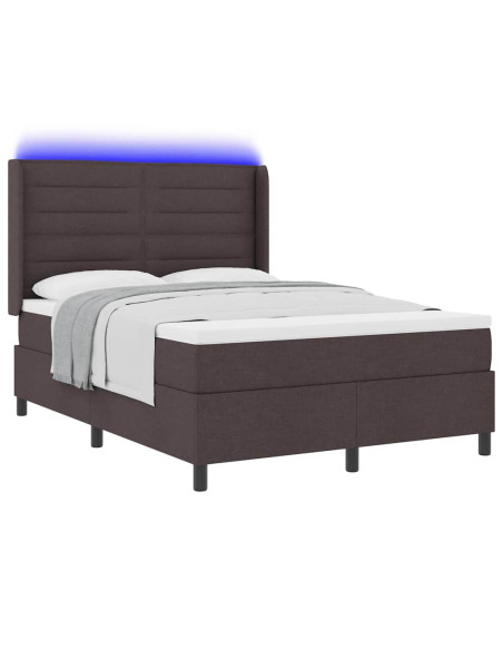 Letto a Sorgente LED Marrone Scuro 140 x 200 cm Tessuto
