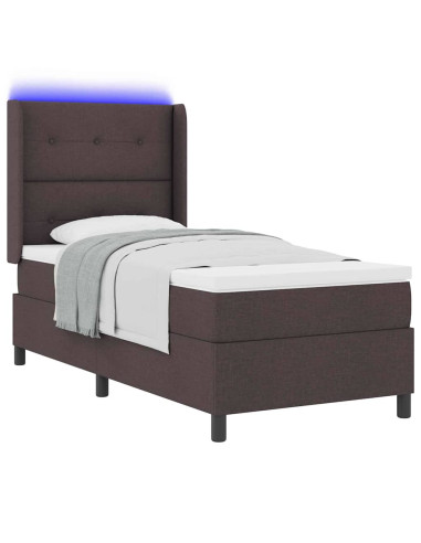 Letto a Sorgente LED Marrone Scuro 90 x 190 cm Tessuto