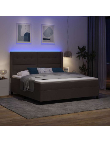 Letto a Sorgente LED Marrone Scuro 180 x 200 cm Tessuto