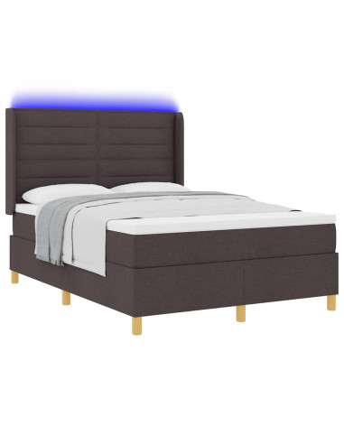 Letto a molle con strisce LED Marrone 140 x 190 cm Tessuto