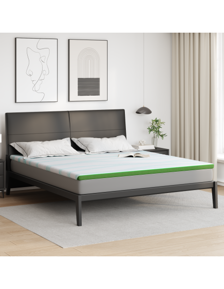 Topper per materasso Bianco e Verde 200 x 200 cm