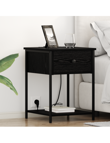 Armadio da Notte con cassetto 2 pcs Rovere Nero 42 x 41 x 56 cm