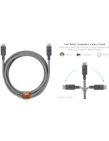 CAVO BELT PRO CON FIBBIA 2.4M-240W USB-C/USB-C- ZEBRA