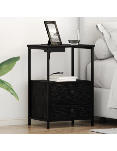 Armadio da Notte con cassetto 2 pcs Rovere Nero 40 x 31 x 60 cm