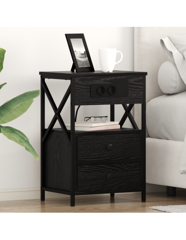 Armadio da Notte con cassetto 2 pcs Rovere Nero 40 x 31 x 60 cm