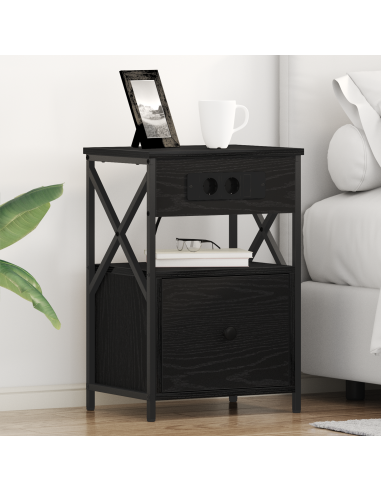 Armadio da Notte Rovere Nero 40 x 31 x 60 cm Legno multistrato
