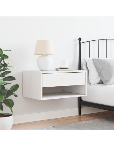 Comodino Bianco 50 x 32,5 x 24 cm Legno di pino massello