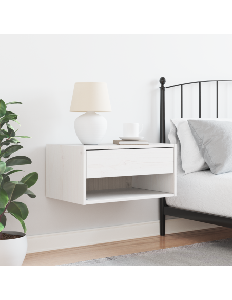 Comodino Bianco 50 x 32,5 x 24 cm Legno di pino massello