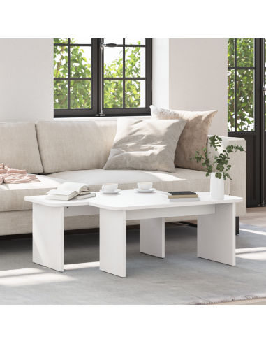 Tavolino da salotto 2 pcs Bianco Legno di pino massello