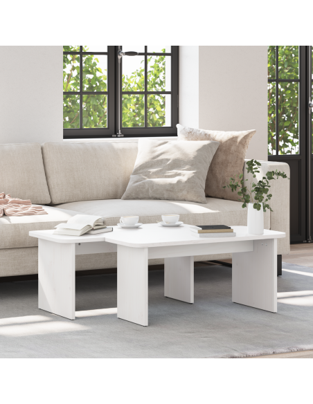 Tavolino da salotto 2 pcs Bianco Legno di pino massello