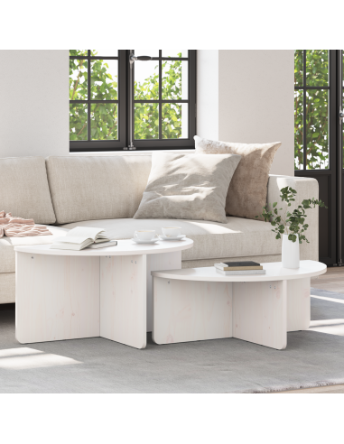 Tavolino da salotto 2 pcs Bianco Legno di pino massello