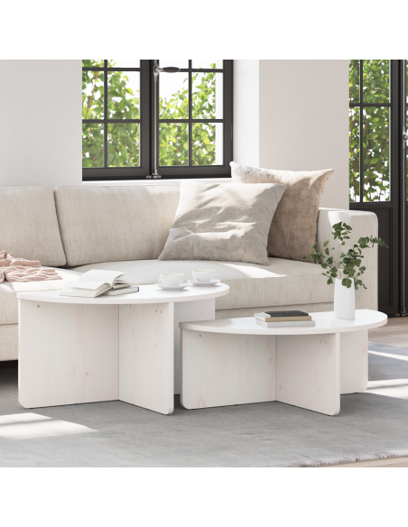 Tavolino da salotto 2 pcs Bianco Legno di pino massello