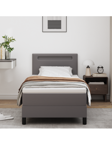 Letto a molle con materasso Grigio 90 x 200 cm Pelle sintetica
