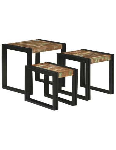 Tavolo Nesting 3 pcs Legno Riciclato Massello e Metallo
