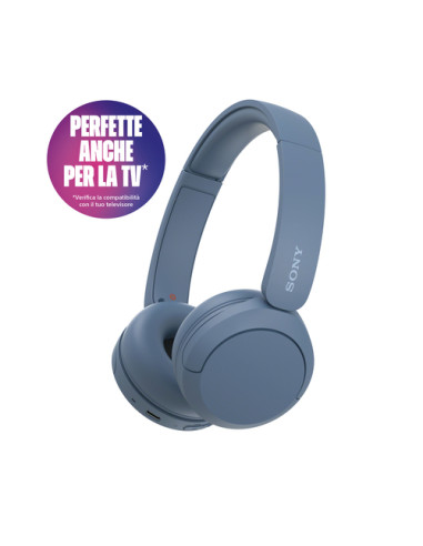Sony Cuffie Bluetooth wireless WH-CH520 - Durata della batteria fino a 50 ore con ricarica rapida, stile on-ear - Blu