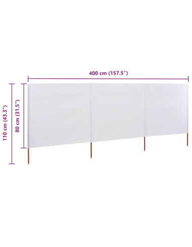 Paravento a 3 Pannelli in Tessuto 400x80 cm Bianco Sabbia