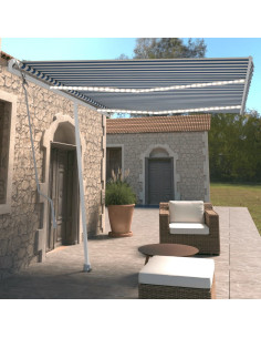 Tenda Automatica con Sensore Vento e LED 350x250 cm Blu Bianca