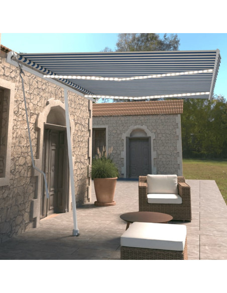 Tenda Automatica con Sensore Vento e LED 350x250 cm Blu Bianca